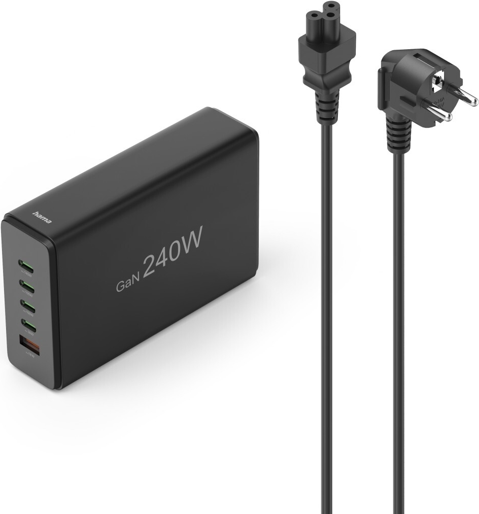 Hama UsB-Ladestation 5 Ports, Gan, Schnellladegerät, 4xusB-C, 1xusB-A, Pd, 240 W (00201977)