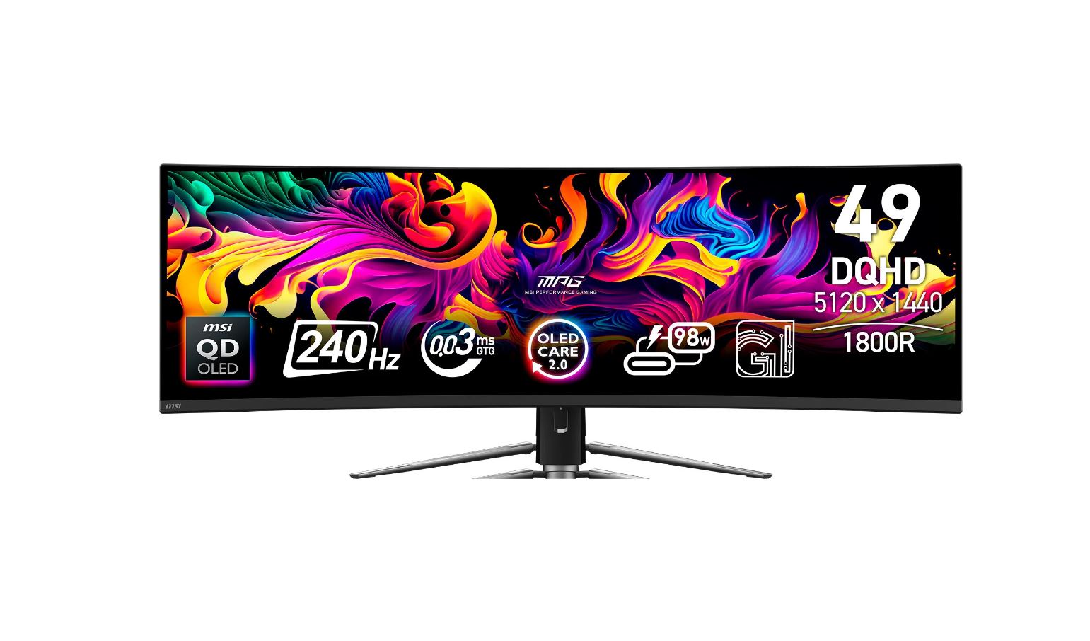 Msi Mpg 491cqpxde QD-Oled, GaminG-Monitor - (124.5 Cm (49 Zoll), Schwarz, Dqhd, Curved, UsB-Hub, UsB-C, 240hz Panel) [energieklasse G] (9s6-3fa84T-02