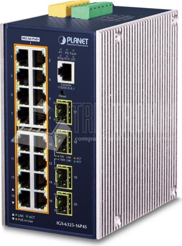 Planet IgS-6325-16p4s - Switch - L3 - Managed - 16 X 10/100/1000 (poe+) + 4 X Gigabit Sfp - An DiN-Schiene Montierbar, Wandmontierbar - Poe+ (320 w)