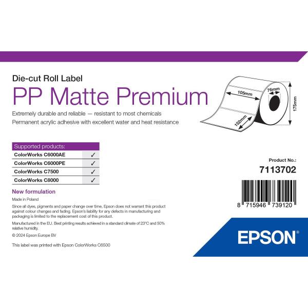 Epson 7113702 Etichetta Per Stampante Bianco Etichetta Per Stampante Autoadesiva (pp Matte Label Premium DiE-Cut - Roll 105mm X 152mm 800 Labels)
