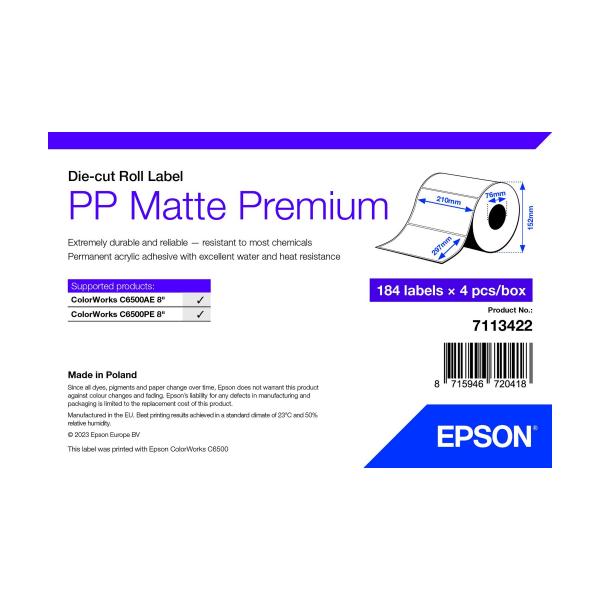 Epson 7113422 Etichetta Per Stampante Bianco Etichetta Per Stampante Autoadesiva (pp Matte Label Prem DiE-Cut - Roll 210x297mm 184 Labels)