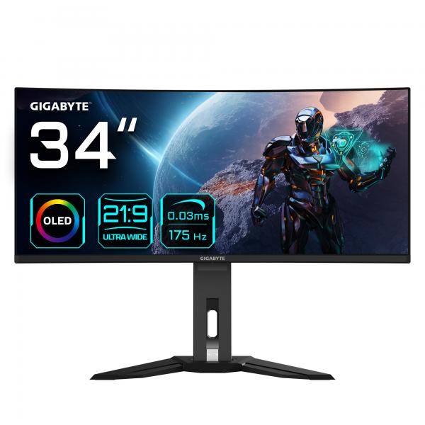 Gigabyte Monitor Da Gioco Curvo Oled Wqhd Mo34wqc Da 34 - 3440 X 1440, 175hz, 0.03ms, Kvm, 250 Cd/m², Freesync Premium Pro, Displayhdr True Black 400