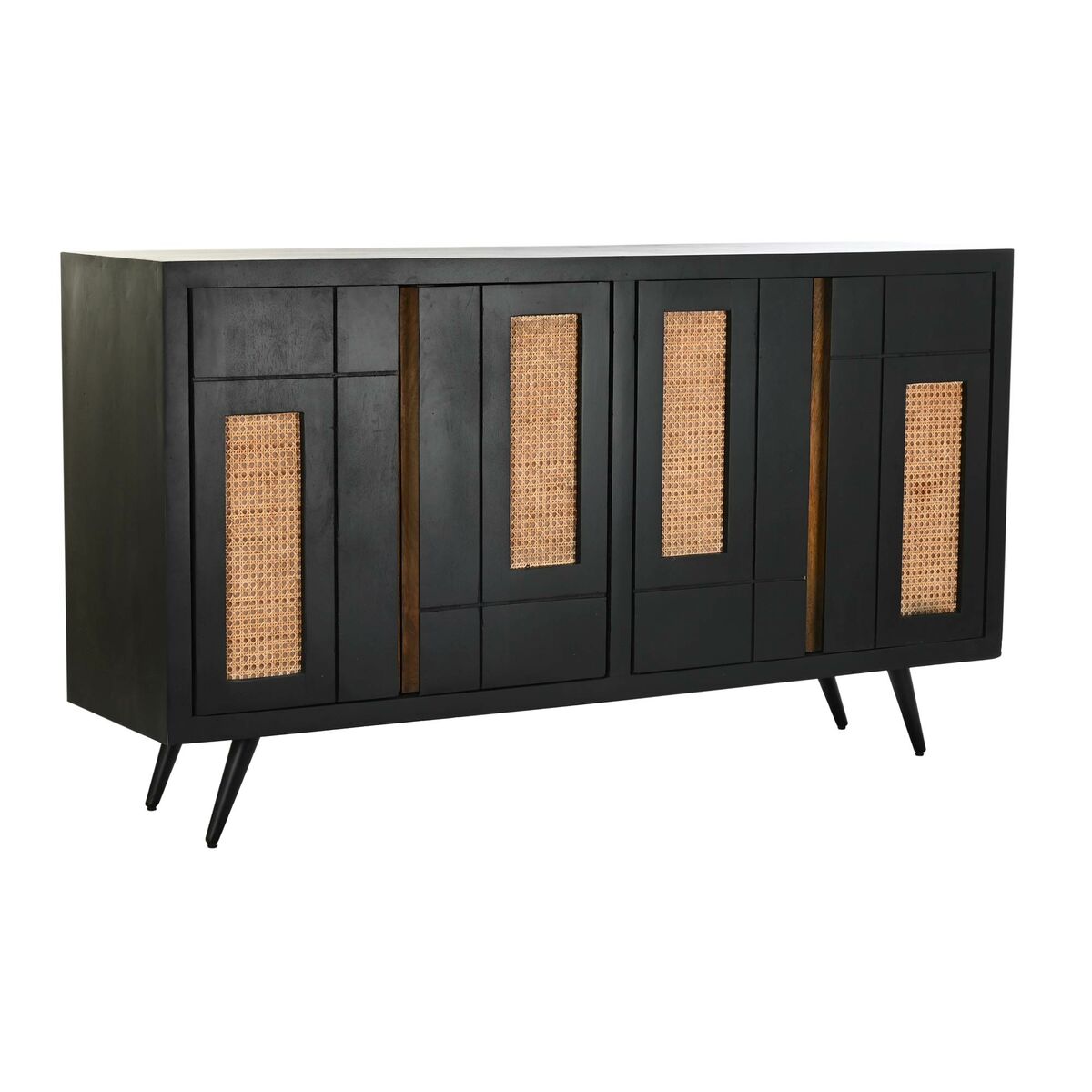 Credenza Dkd Home Decor Nero Rattan Legno Di Mango 160 X 40 X 90 cm