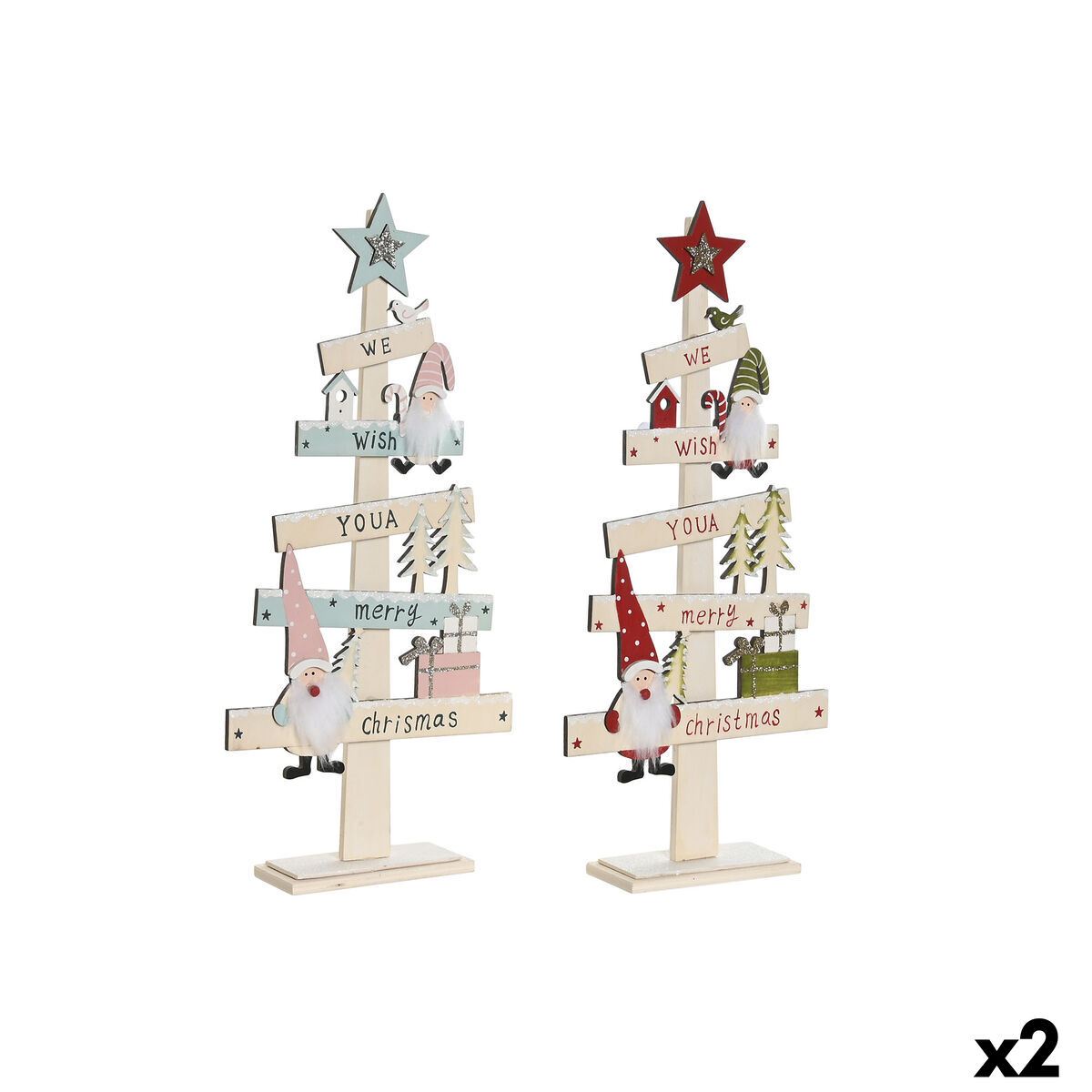 Albero Di Natale Dkd Home Decor Rosso Rosa Legno 17,5 X 5 X 38 Cm (2 Unità )