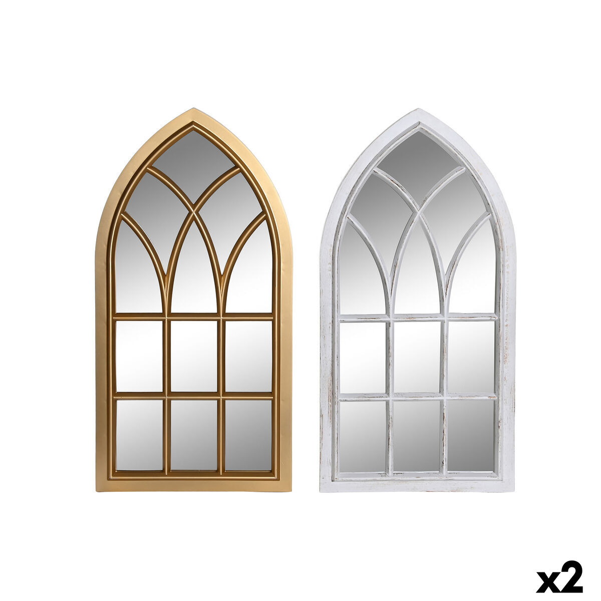 Specchio Da Parete Dkd Home Decor Cristallo Dorato Bianco Polipropilene Cottage Finestra (2 Unità)