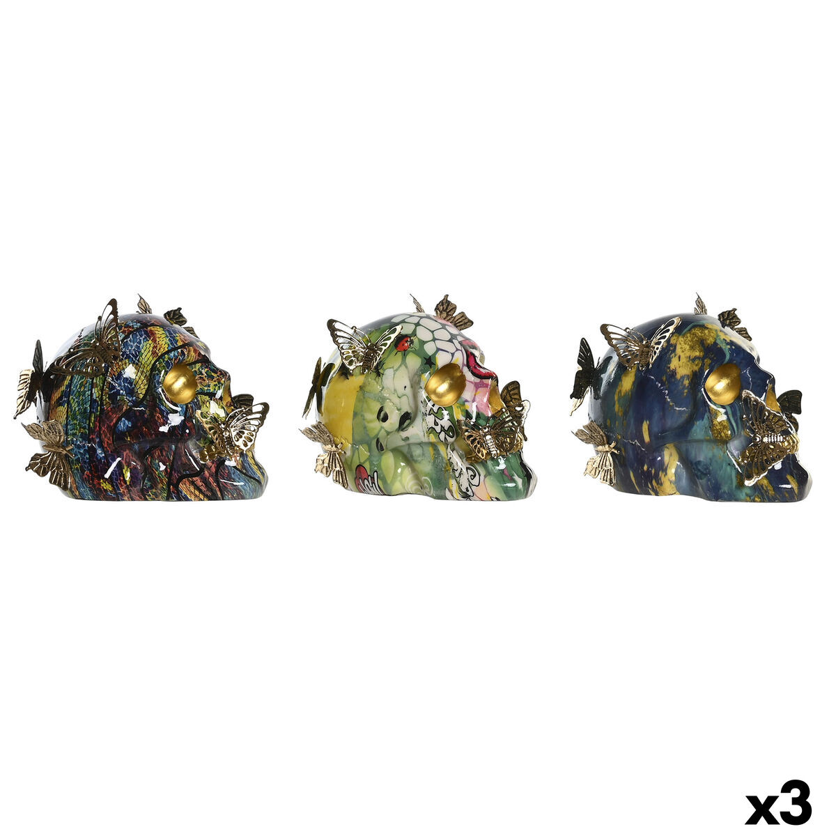 Statua Decorativa Dkd Home Decor 15,5 X 10,5 X 11 Cm Multicolore Teschio (3 Unità)