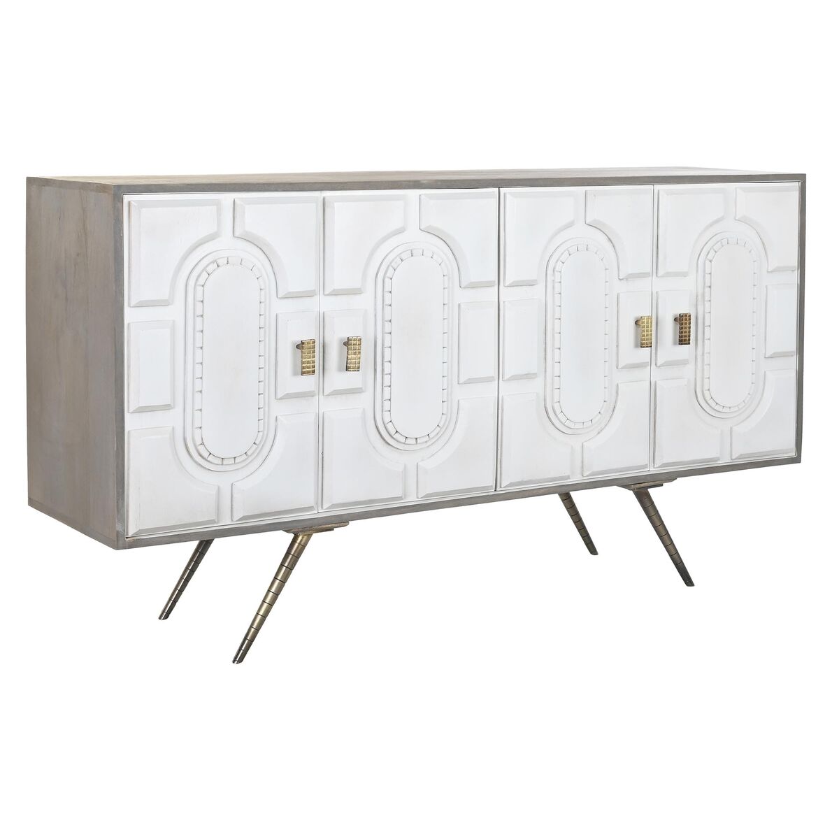 Credenza Dkd Home Decor Bianco Grigio Dorato Metallo Legno Di Mango 152 X 43 X 84 cm