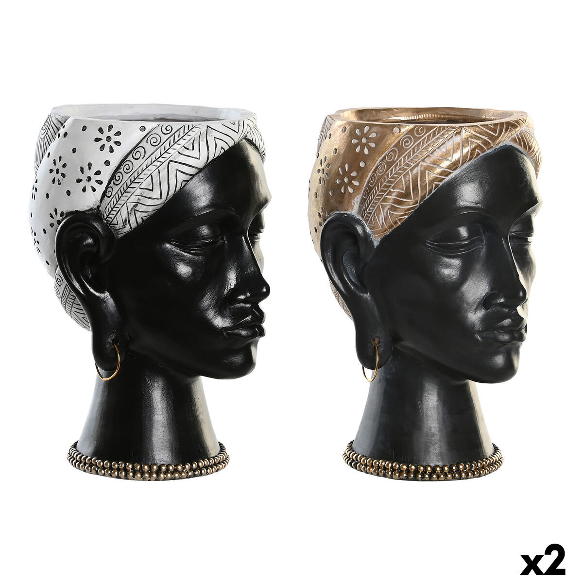 Statua Decorativa Dkd Home Decor Argentato Dorato Marrone Resina Coloniale Africana (19,5 X 11 X 39,5 Cm) (2 Unità)