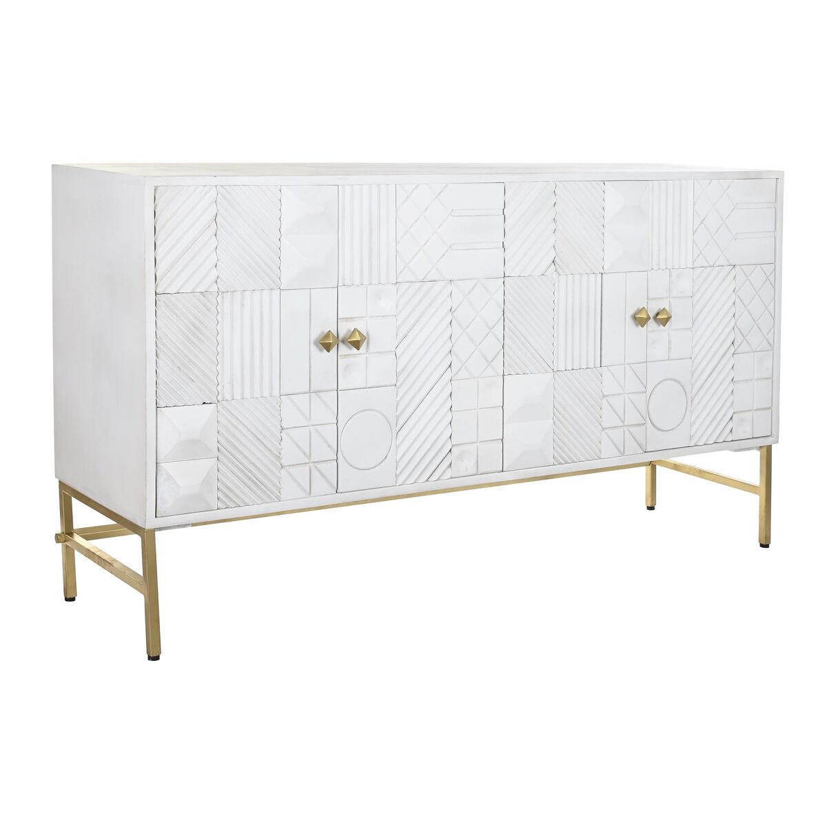 Credenza Dkd Home Decor Bianco Ottone Legno Di Mango 157 X 43 X 84 Cm 153 X 43 X 84 Cm Rombos