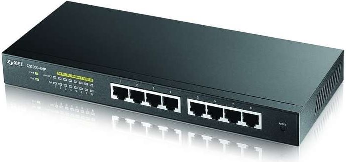 Zyxel Gs1900-8hp 8-Port Gbe L2 Poe Smart Switch 802.3at Desktop Fanless 70 Watt (gs1900-8hP-Eu0102f)