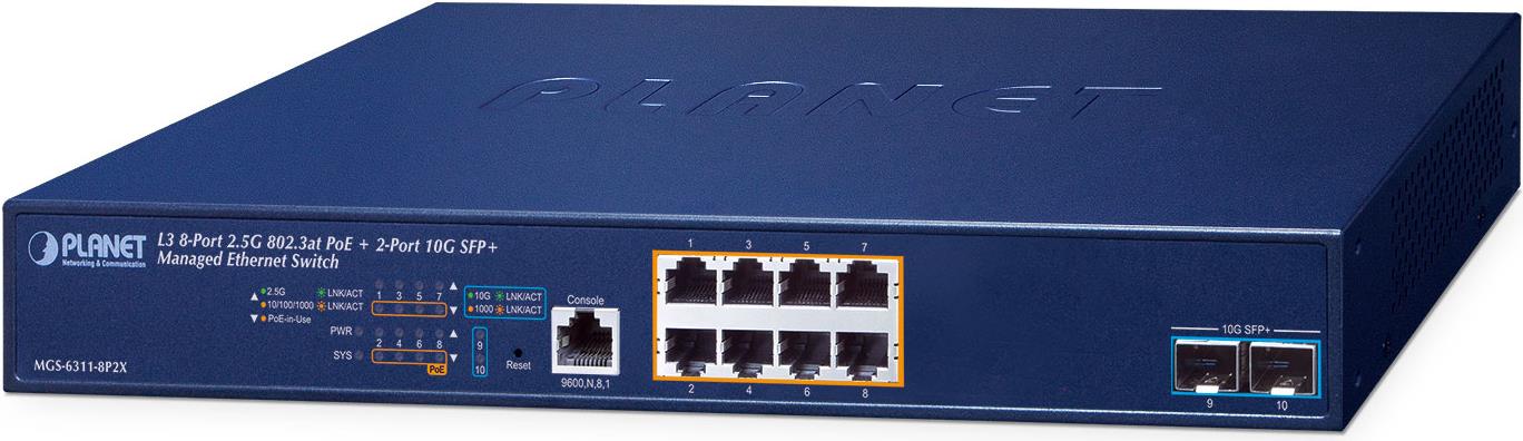 Planet Layer 3 - 8-Port 2.5gbasE-T Managed L3 2.5g Ethernet (100/1000/2500) Power Over Ethernet (poe) 1u Blau (mgS-6311-8p2x)