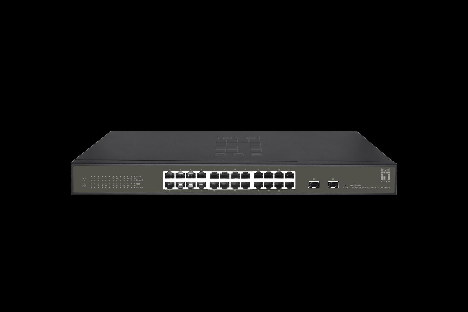 Levelone Hilbert 26-Port Gigabit Smart Lite Switch - 24 X Gigabit Rj45 - 2 X Gigabit Sfp (geS-2126)