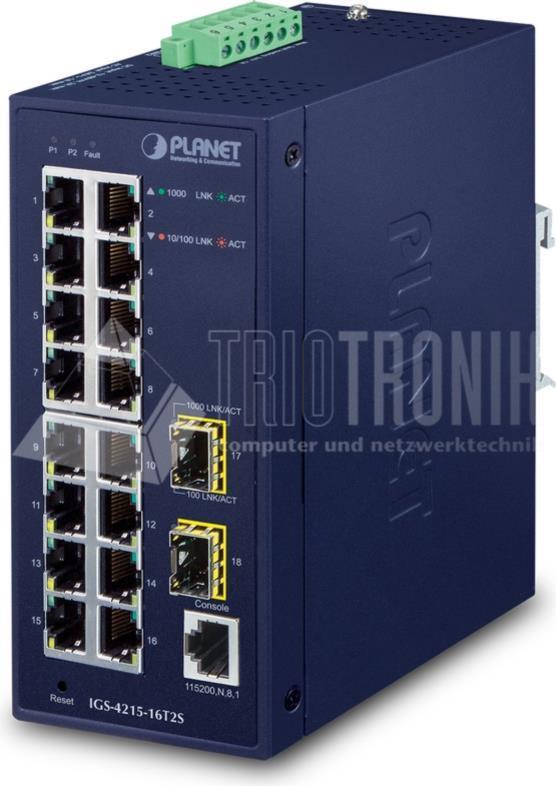 Planet IgS-4215-16t2s - Switch - Managed - 16 X 10/100/1000 + 2 X Gigabit Sfp - An DiN-Schiene Montierbar, Wandmontierbar - Ac 24 V / Dc 12 - 48 V (i