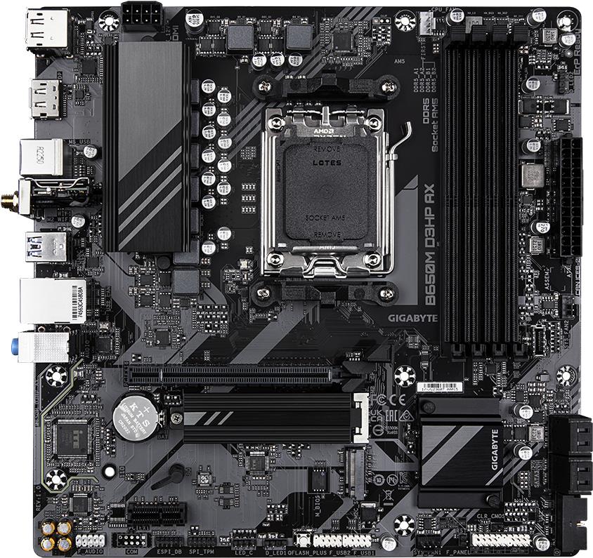 Gigabyte B650m D3hp Ax - 1,0 - Motherboard - Micro Atx - Socket Am5 - Amd B650 Chipsatz - Usb 3,2 Gen 1, UsB-C 3,2 Gen 1 - 2,5 Gigabit Lan, WI-Fi 6e,