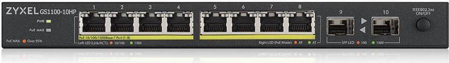 Zyxel Gs1100-10hp - Switch - Unmanaged - 8 X 10/100/1000 (poe+) + 2 X Gigabit Sfp - Desktop, Wandmontierbar - Poe+ (130 W) (gs1100-10hP-Eu0102f)