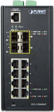Planet IgS-12040mt - Switch - Verwaltet - 8 X 10/100/1000 + 4 X Gigabit Sfp - An DiN-Schiene Montierbar, Wandmontierbar - Ac 24 V / Dc 12 -72 V (igs-