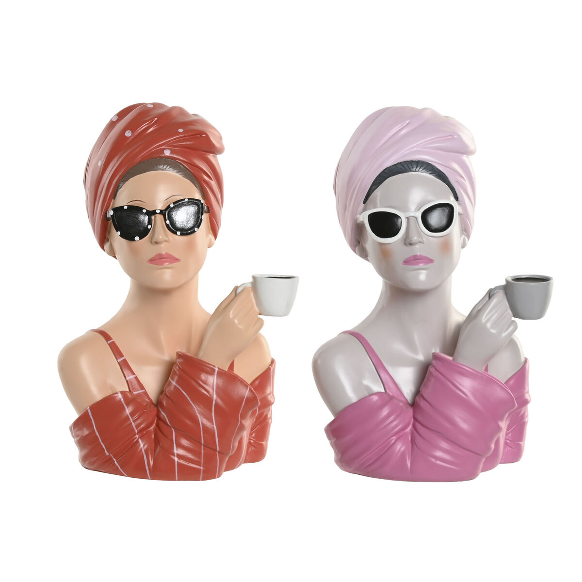 Statua Decorativa Home ESPRIT Rosso Corallo Donna 20 X 18,5 X 29 CM (2 Unità)