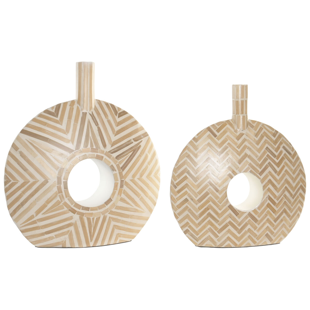 Set di 2 Vasi Home ESPRIT Bianco Marrone Resina Bambù Naturale Tropicale 47 X 13 X 52 CM (2 Pezzi)