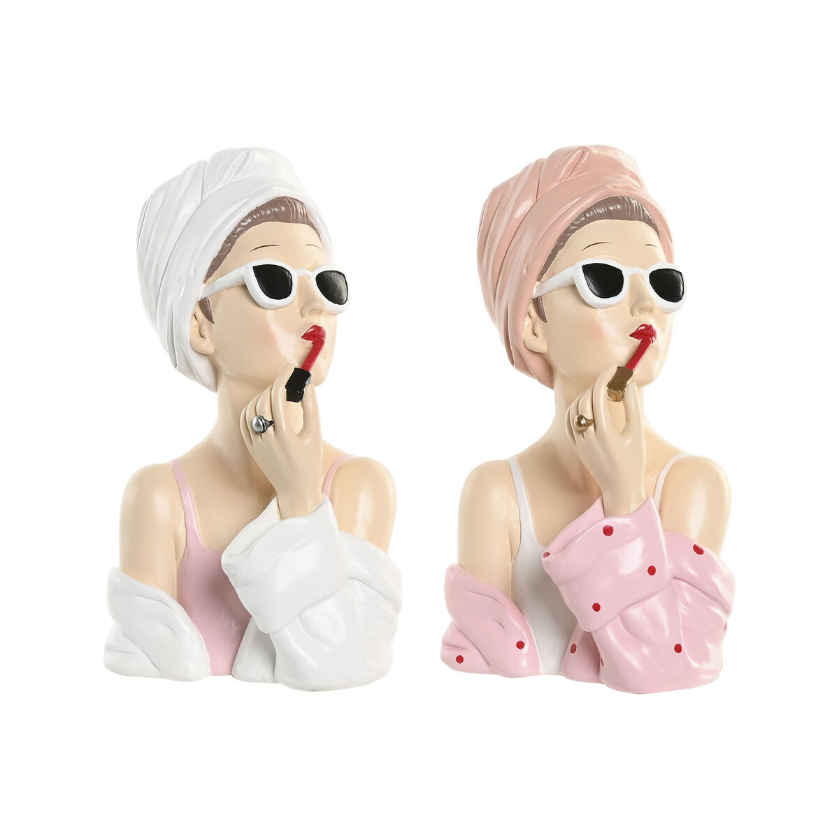 Statua Decorativa Home ESPRIT Bianco Rosa Donna 15,5 X 15 X 27 CM (2 Unità)