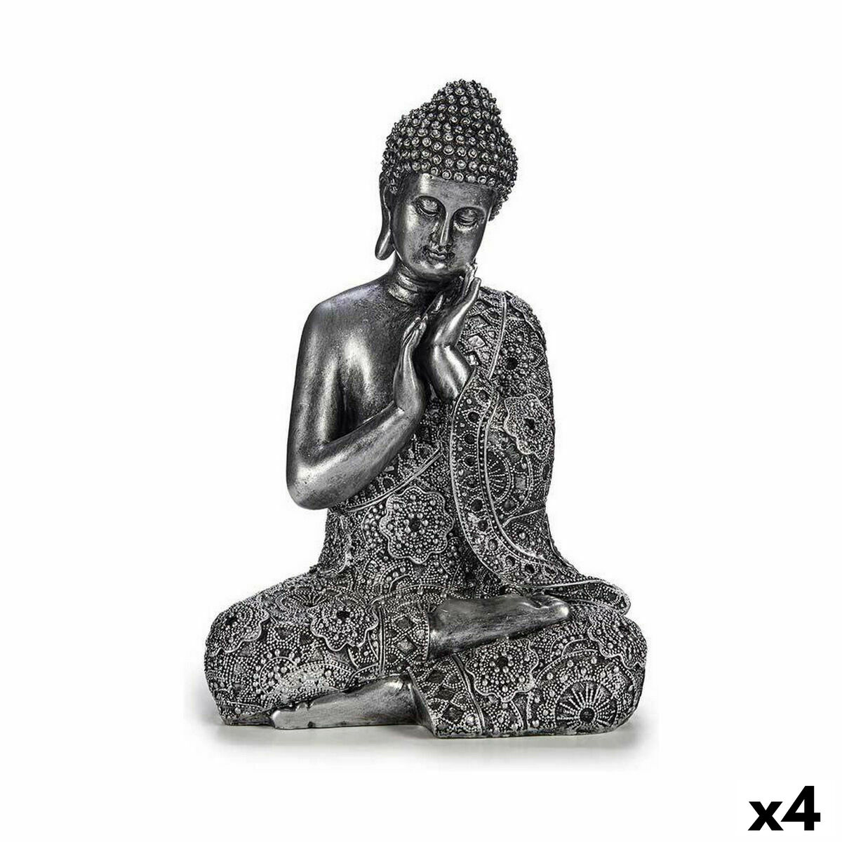 Statua Decorativa Gift Decor Argentato Argento Buddha Seduto 22 X 33 X 18 Cm (4 Unità)