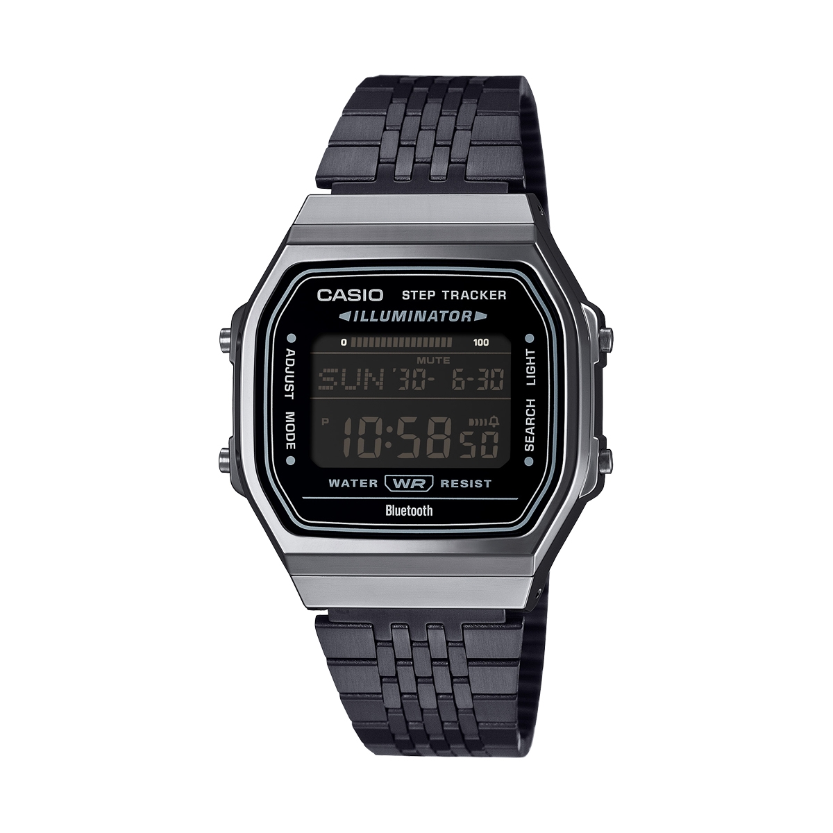Casio Vintage Mod. Bluetooth® Smartphone Link - Black - BuilT-In Accelerometer Senses Body Movements + Steps Counter - All Black