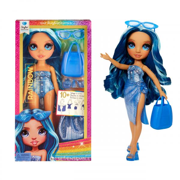 Rainbow High Swim & Style - Bambola Fashion Snodabile 27 Cm - Skyler (blu) - Costume Da Bagno + Pareo - Da 4 Anni