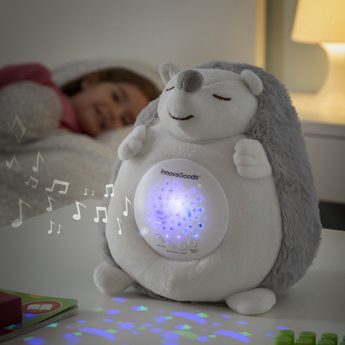 Riccio Di Peluche Con Rumore Bianco E Proiettore Antibuio Spikey Innovagoods