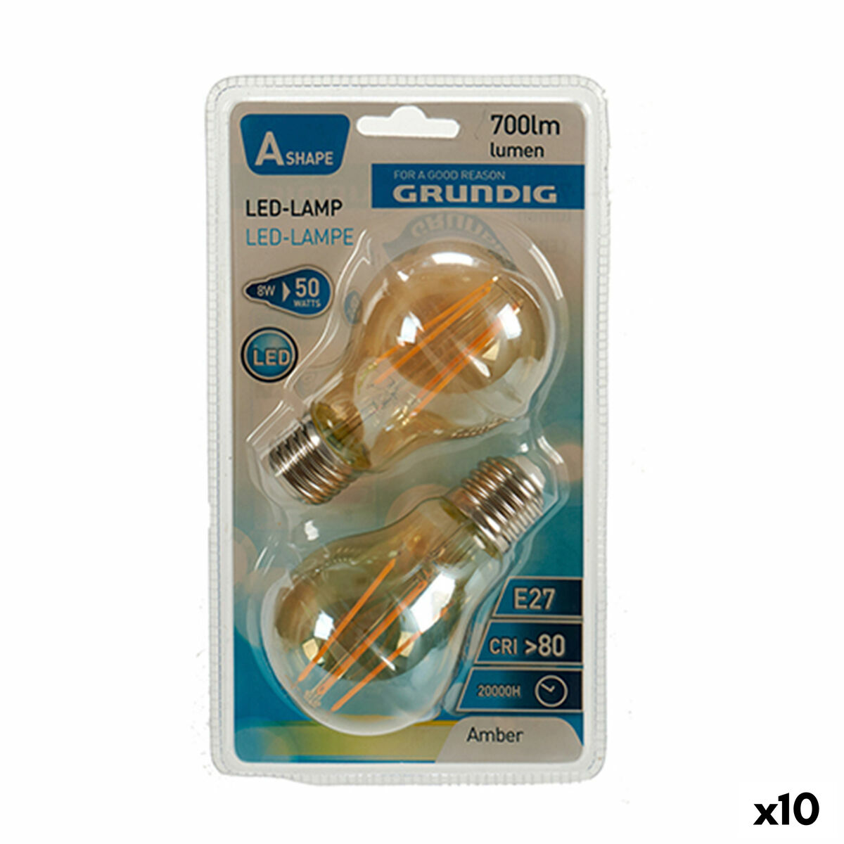 Lampadina Led Grundig 8 W 2300 K E27 Ambra 700 Lm (10 Unità) (6 X 10 X 6 Cm)