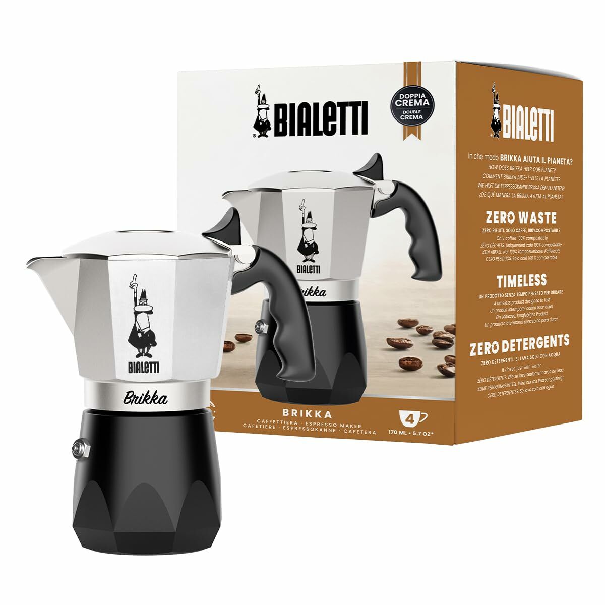 Caffettiera Italiana Bialetti Brikka Alluminio 4 Tazze