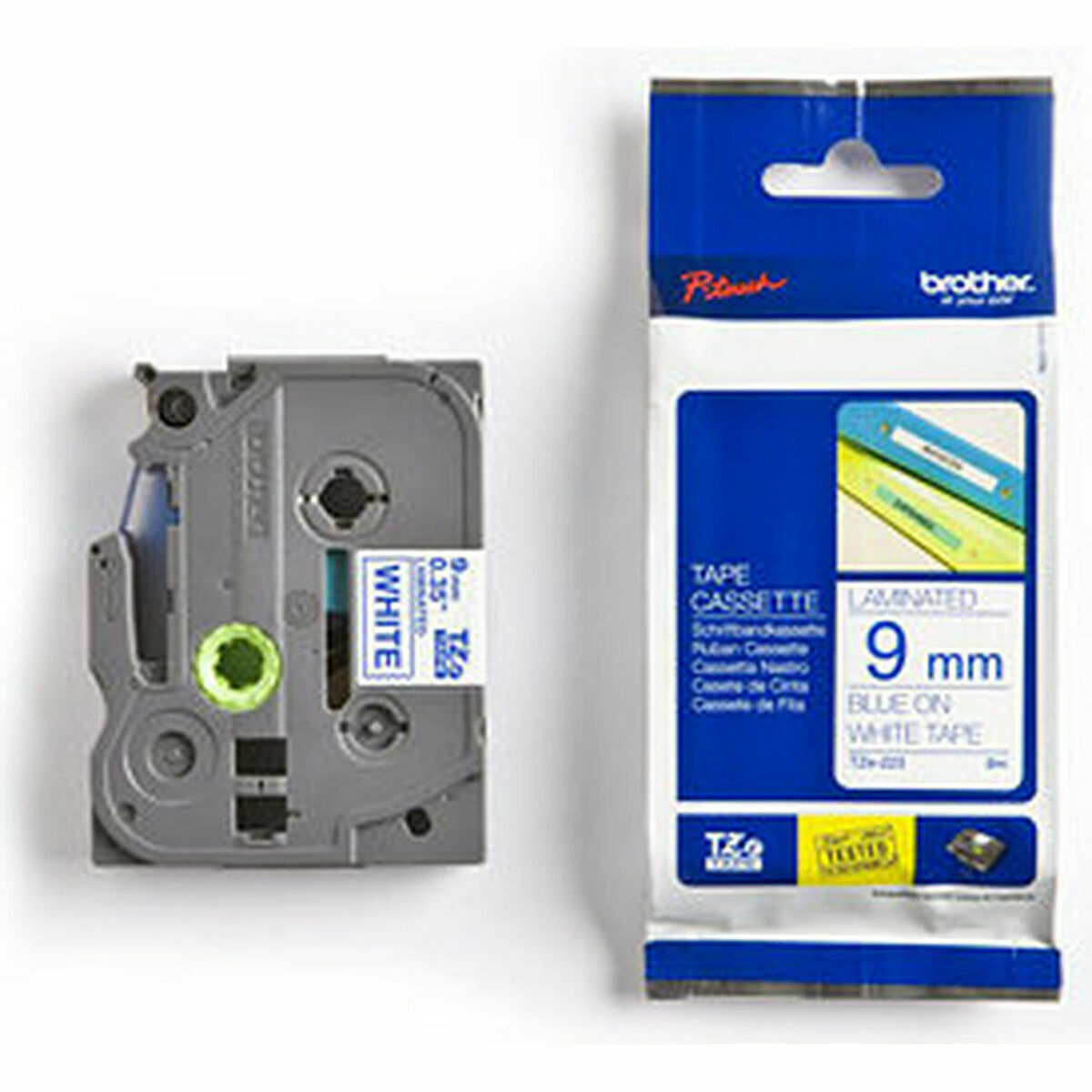 Nastro Laminato Per Etichettatrici Brother Tze223 9 Mm Albastru / Alb