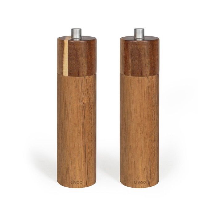 Set Di 2 Macina Sale E Pepe Manuali - Livoo - Men425 - 40 Ml - Legno Di Acacia - Macina In Ceramica - Macinatura Regolabile
