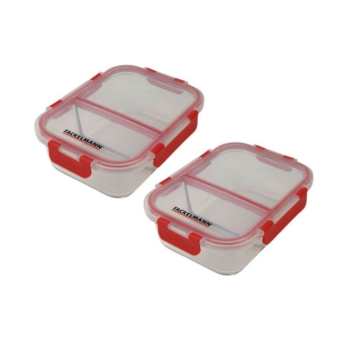 Set Di 2 Contenitori Per Il Pranzo In Vetro - Fackelmann - Move - Due Scomparti - 1000 ml