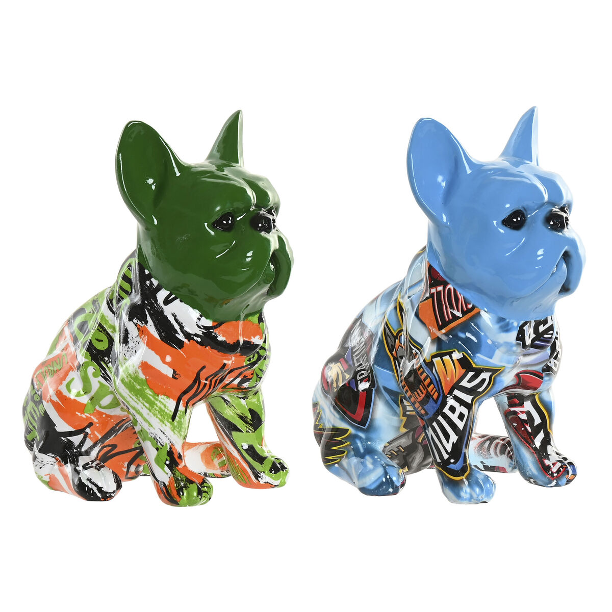 Statua Decorativa Home Esprit Azzurro Verde Multicolore Cane 9,5 X 13 X 16 Cm (2 Unità)