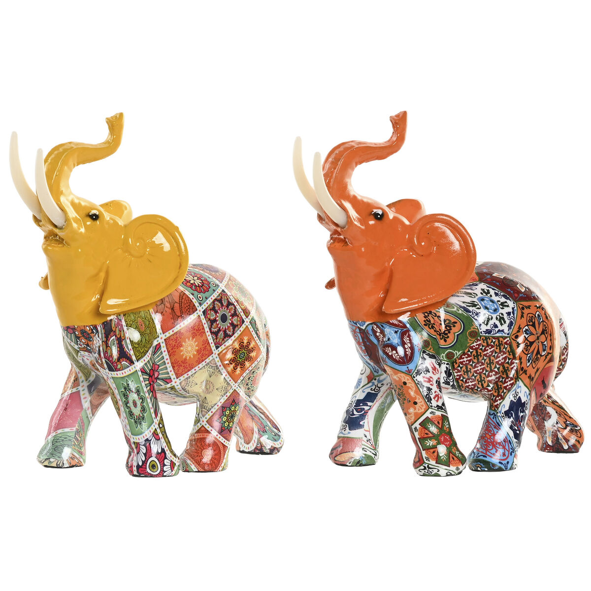 Statua Decorativa Home Esprit Giallo Multicolore Arancio Elefante 16 X 7 X 17 Cm (2 Unità)