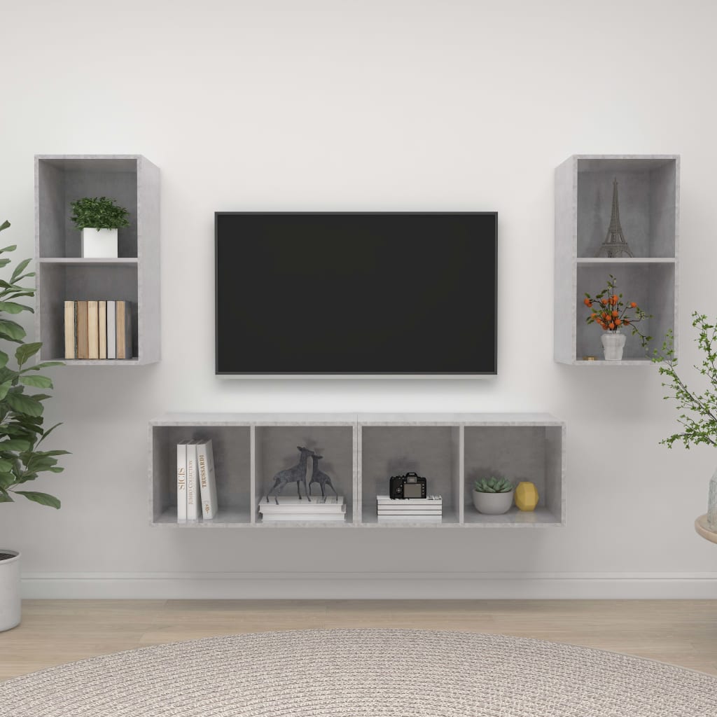 vidaXL Muebles de salón de pared 4 pzs madera ingeniería gris hormigón