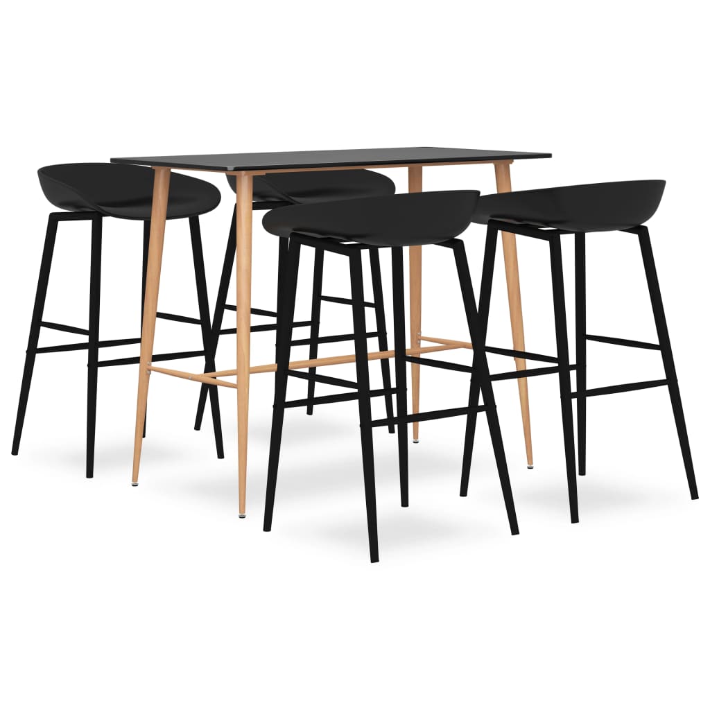vidaXL Mesa alta y taburetes de bar 5 piezas negro