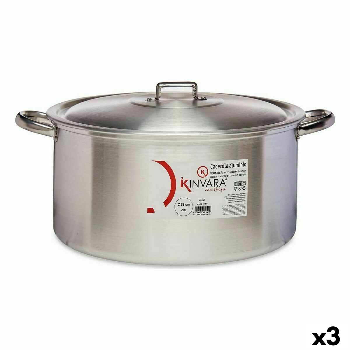 Casseruola con coperchio Kinvara Argentato 20 L 51 x 23 x 41 cm (3 Unità)
