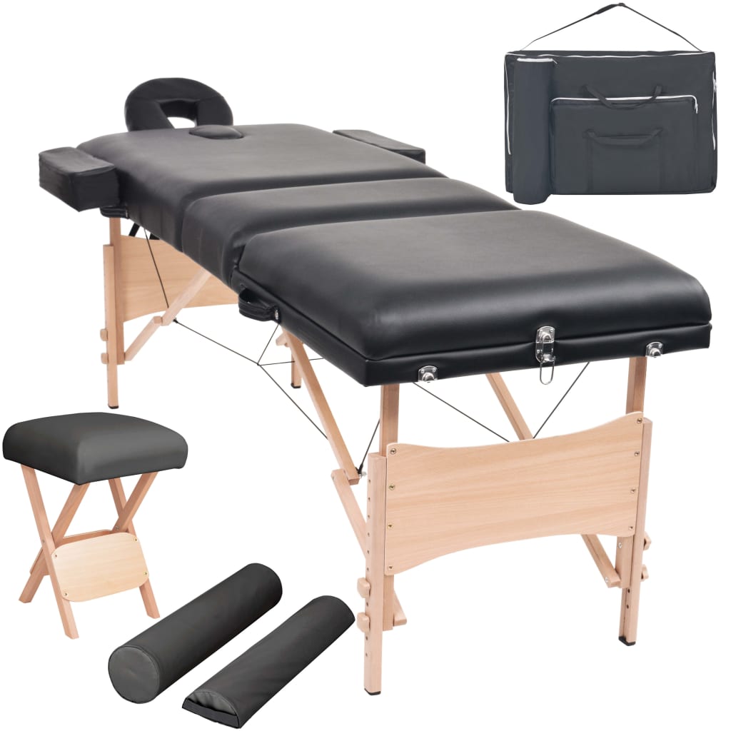 vidaXL Massageliege 3-Zonen mit Hocker Klappbar 10 cm Sitz Schwarz