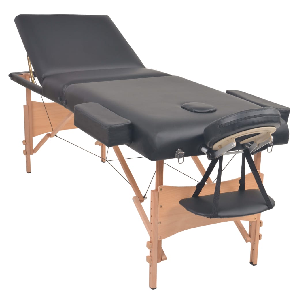 vidaXL Massageliege 3-Zonen mit Hocker Klappbar 10 cm Sitz Schwarz - Image 3