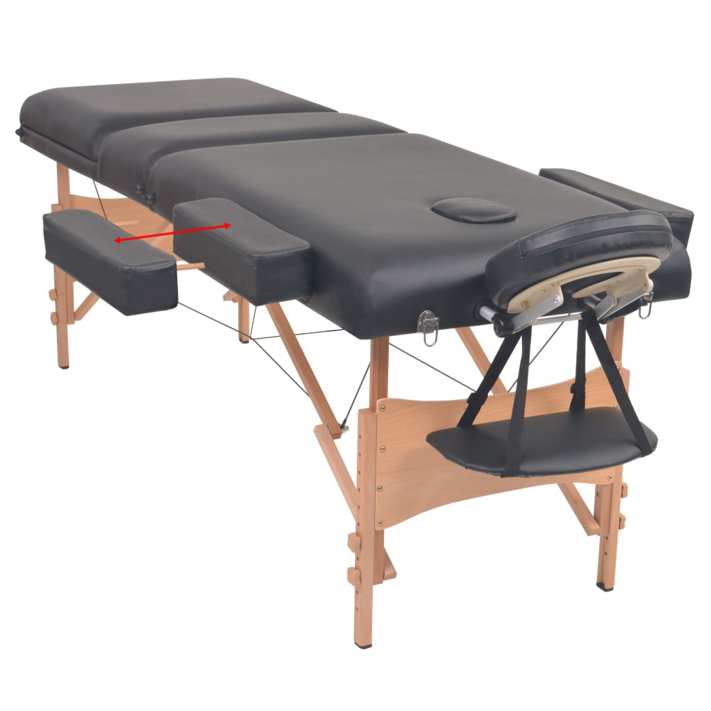 vidaXL Massageliege 3-Zonen mit Hocker Klappbar 10 cm Sitz Schwarz - Image 4