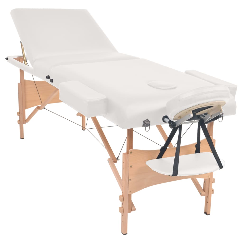 vidaXL Massageliege 3-Zonen mit Hocker Klappbar 10 cm Sitz Weiß - Image 3