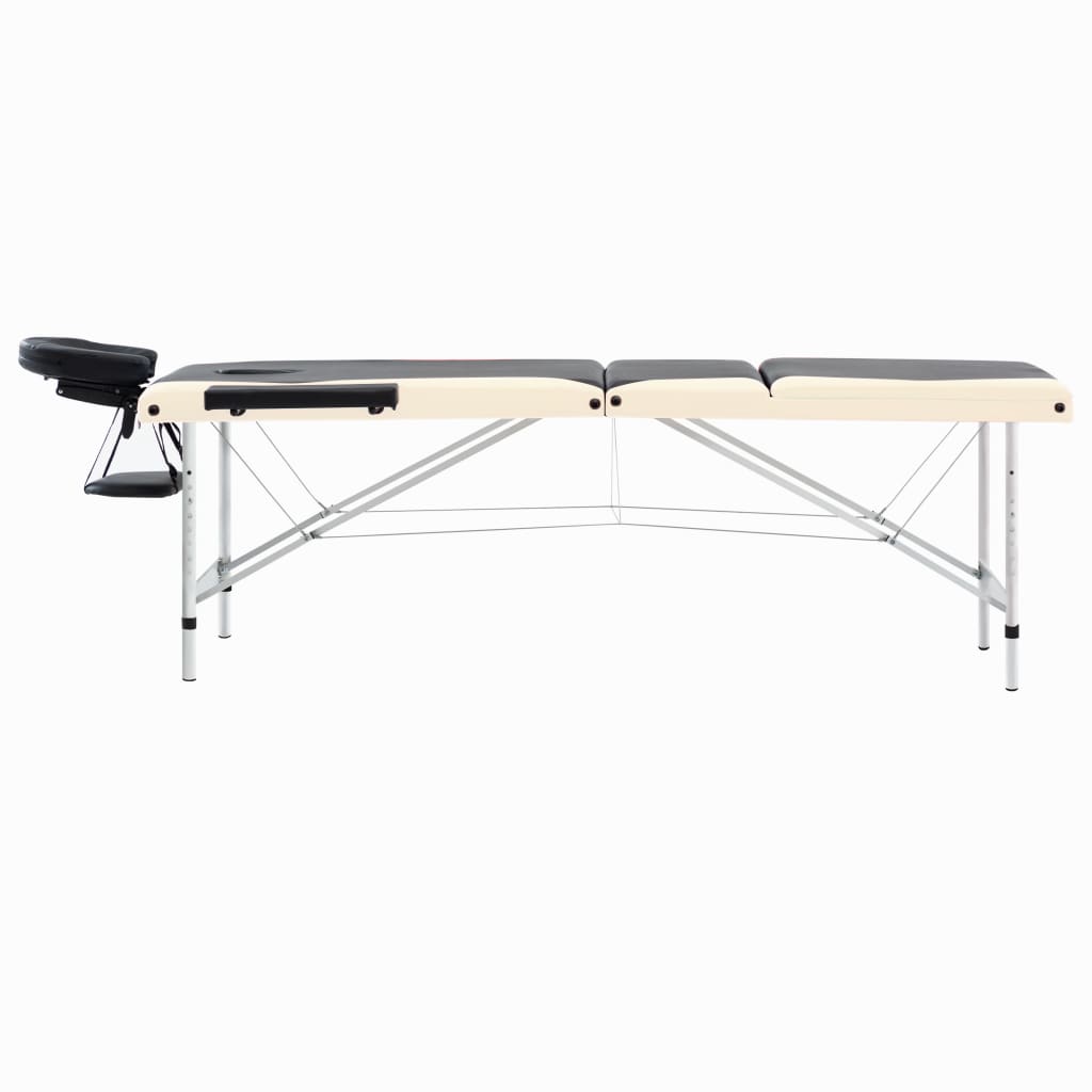 vidaXL Massageliege Klappbar 3-Zonen Aluminiumgestell Schwarz Beige - Image 3