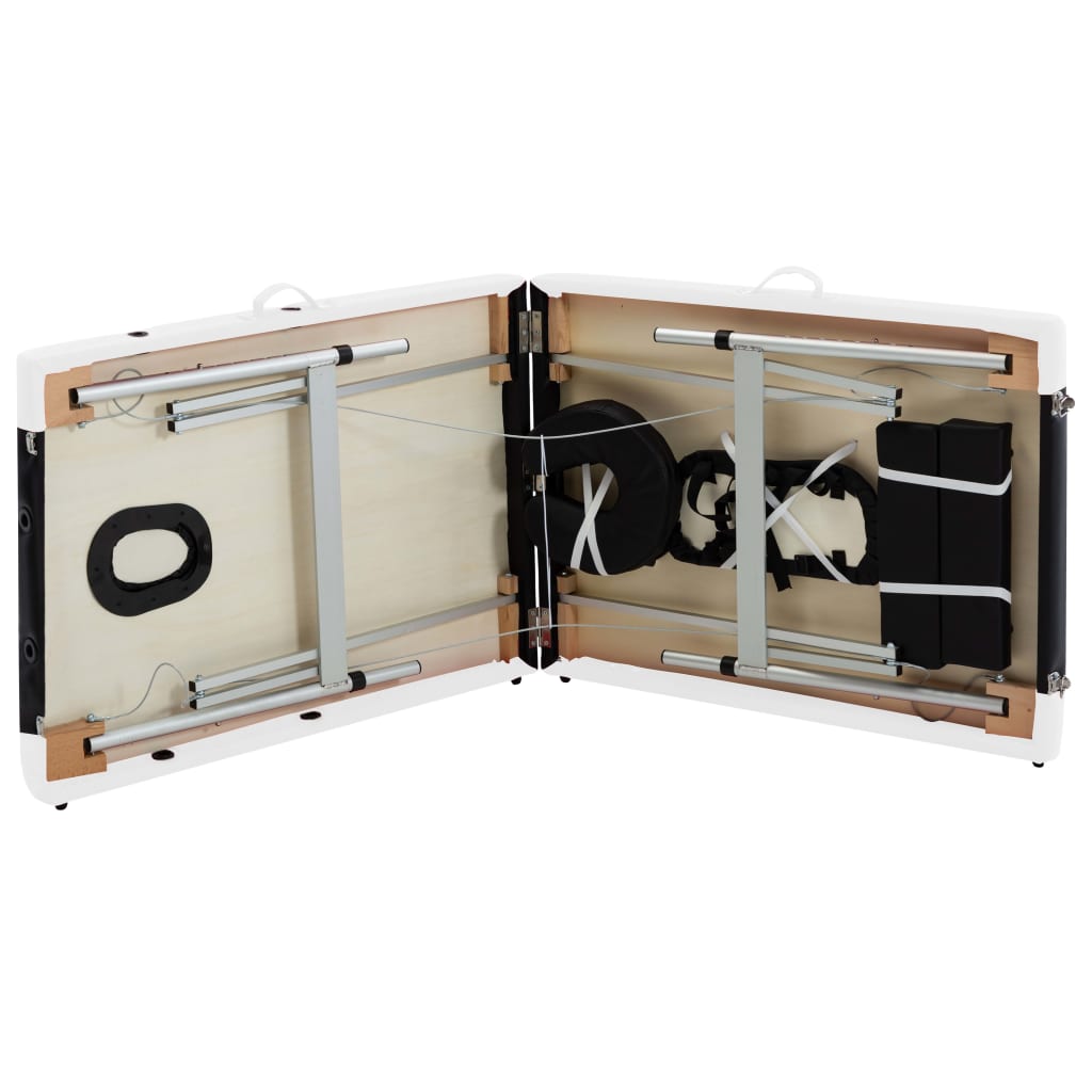 vidaXL Massageliege Klappbar 2-Zonen Aluminiumgestell Schwarz und Weiß - Image 6