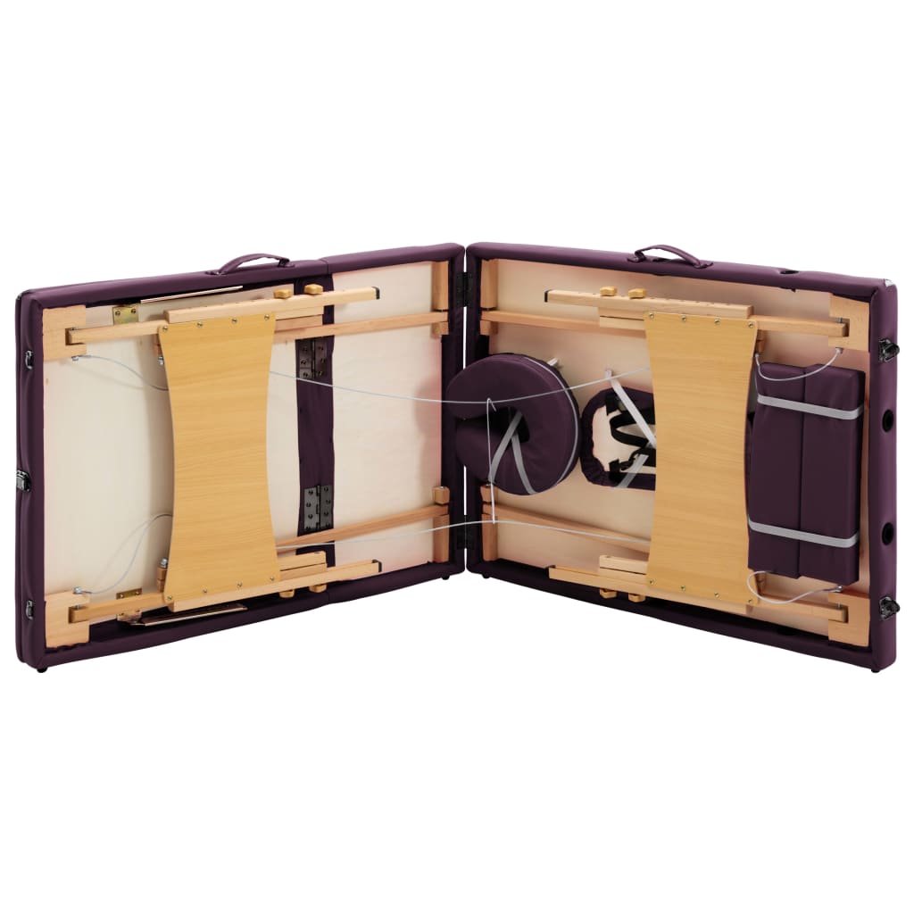 vidaXL Massageliege Klappbar 3-Zonen mit Holzgestell Bordeaux-Lila - Image 6