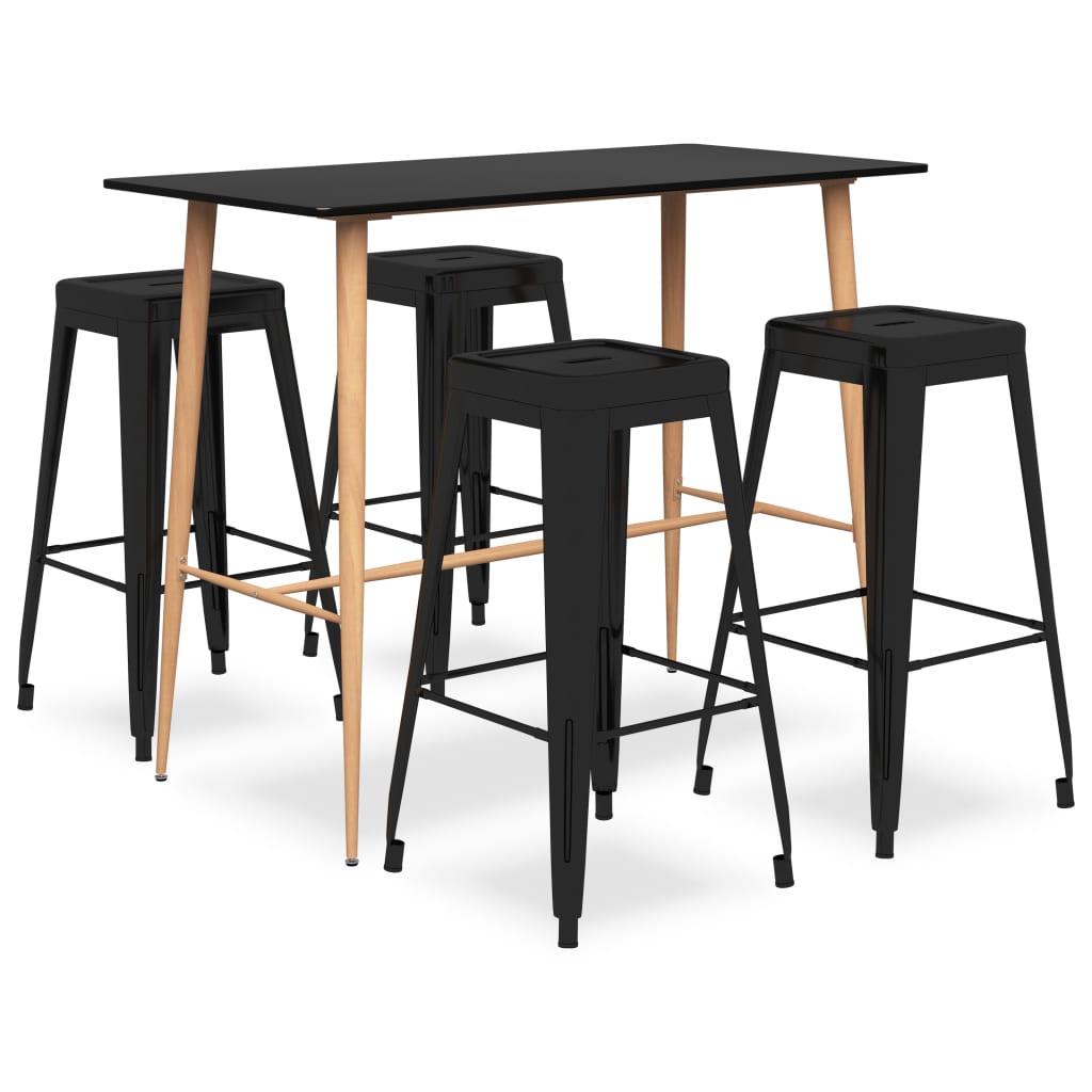 vidaXL Mesa alta y taburetes de bar 5 piezas negro
