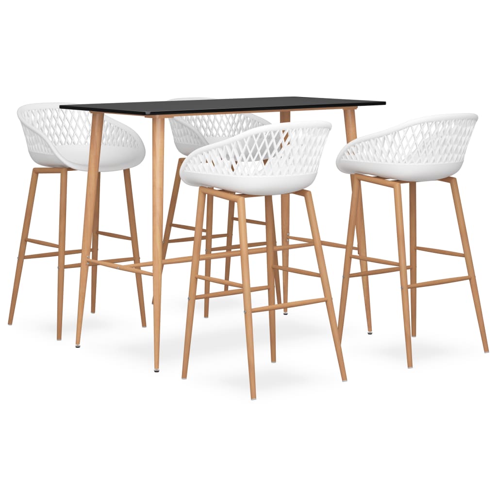 vidaXL Mesa alta y taburetes de bar 5 piezas negro y blanco