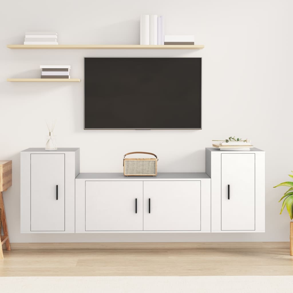 vidaXL Ensemble de meubles TV 3 pcs Blanc Bois d'ingénierie