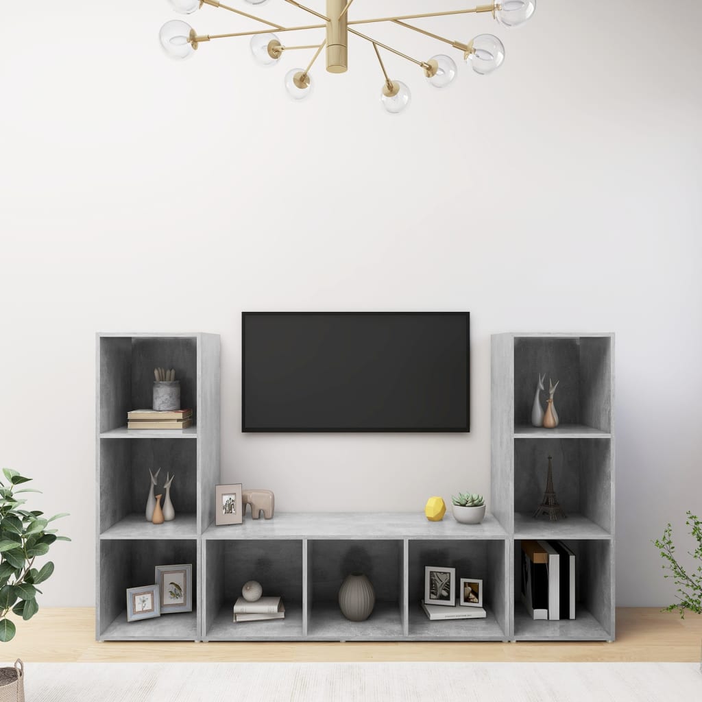 vidaXL Muebles de salón 3 piezas madera ingeniería gris hormigón