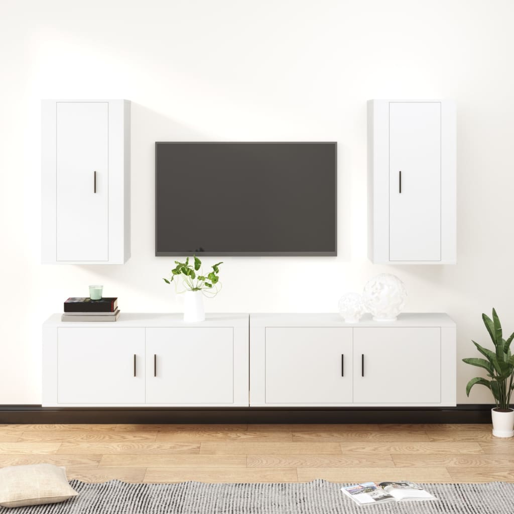 vidaXL Set de muebles para TV 4 piezas madera contrachapada blanco