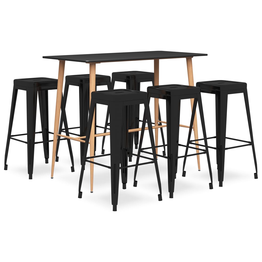 vidaXL Mesa alta y taburetes de bar 7 piezas negro